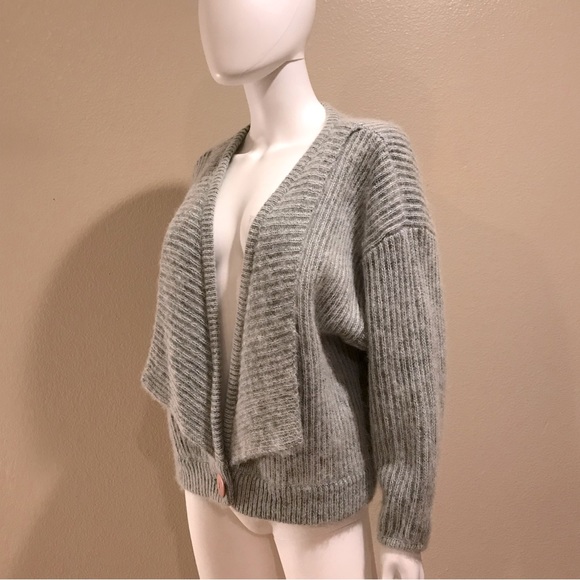 Crocodile Mohair Wool Cardigan Sweater Womens Small Light Grey Chunky Oversized - Picture 8 of 10